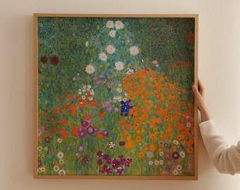Gustav Klimt Flower Garden Flower Painting 20th Century Masterpiece Painting Large Square Painting Square Wall Art Kitchen Art Decor