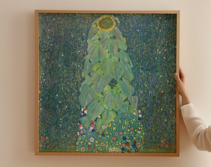 Gustav Klimt The Sunflower Square Painting Green Decor Painting Kitchen Art Radiant Sunflower Gustav Klimt's Iconic Square Painting