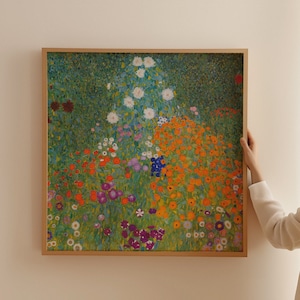 Pintura de flores de jardín de Gustav Klimt, obra maestra del siglo XX, pintura cuadrada grande, arte de pared cuadrado, decoración de cocina