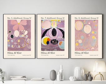 Magical Set of 3 Pink Hilma Af Klint Abstract Art Prints for Modern Pink and Purple Decor Set of 3 Pink Hilma Af Klint Prints Hilma Abstract