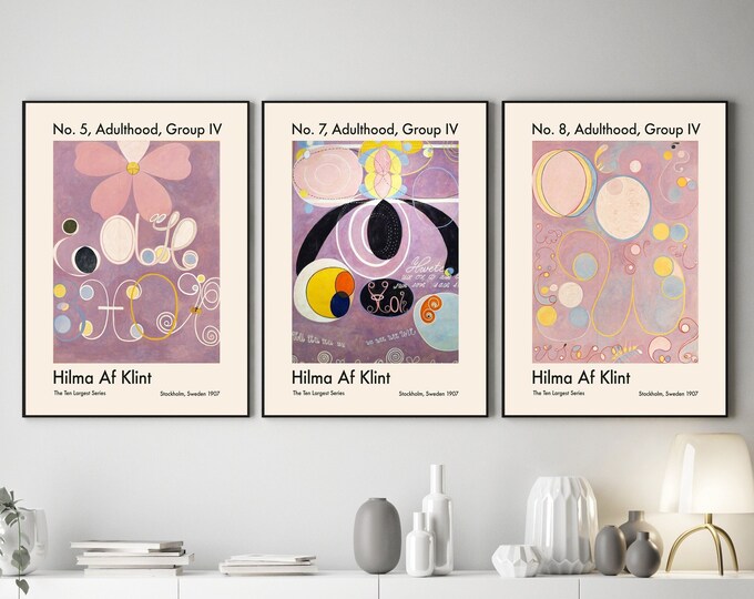 Magical Set of 3 Pink Hilma Af Klint Abstract Art Prints for Modern Pink and Purple Decor Set of 3 Pink Hilma Af Klint Prints Hilma Abstract