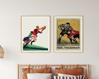Rugby Posters Set of 2 Rugby Prints Vintage Rugby Art Victory on Display: Vintage Rugby Posters for Striking Art Decor and Memorable Gifts