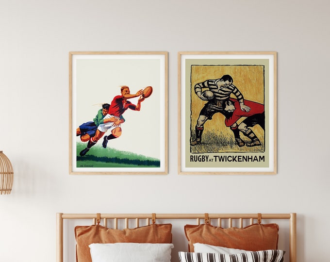 Rugby Posters Set of 2 Rugby Prints Vintage Rugby Art Victory on Display: Vintage Rugby Posters for Striking Art Decor and Memorable Gifts