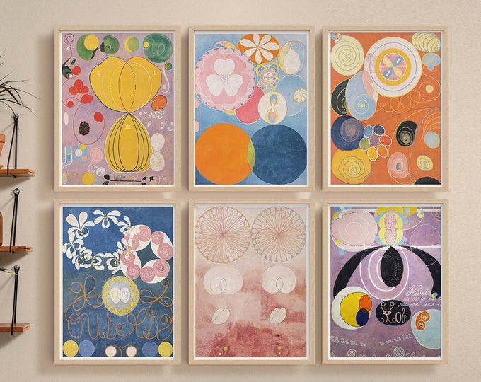 Hilma Af Klint Inspired Aesthetic Print Set of 6 Piece Wall Collage Kit Hilma Af Klint Aesthetic Print Modern and Colorful Wall Decor