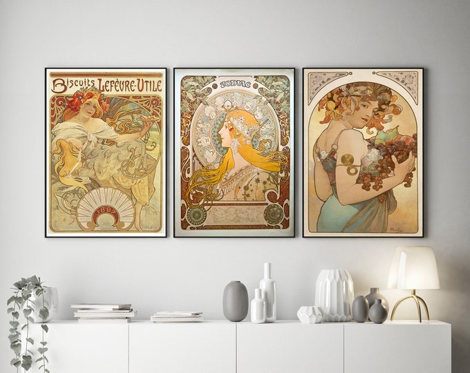 Alphonse Mucha Prints Set of 3 Art Nouveau Posters Art Nouveau Treasures:  Alphonse Mucha Poster Prints - Exquisite Decor for Elegant Spaces