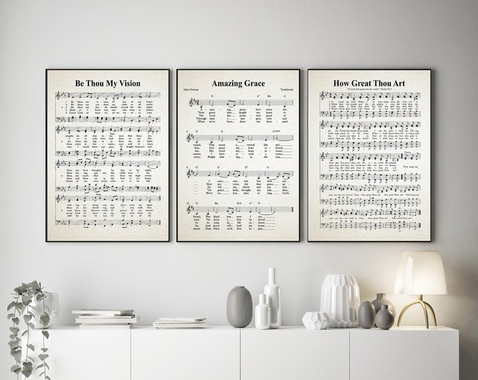 Set of 3 Hymn Sheets - Amazing Grace, Be Thou My Vision, How Great Thou Art