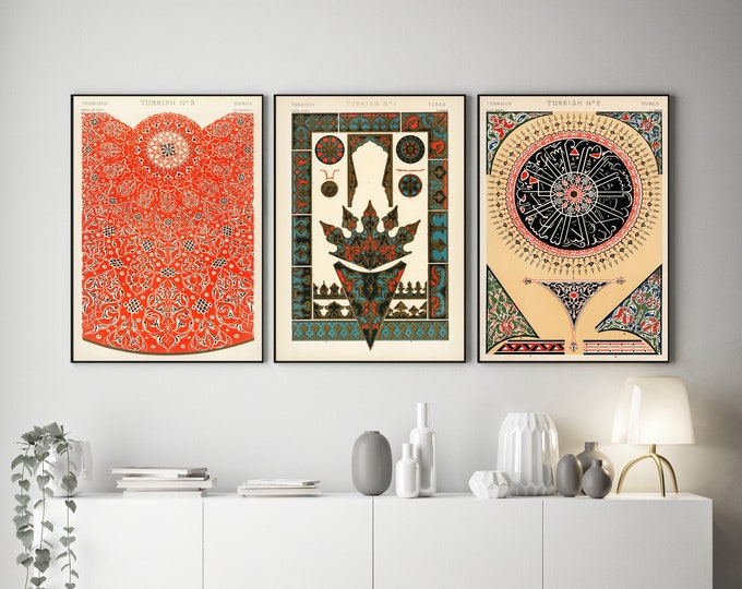 Vintage Home Decor Turkish Style Pattern Prints Set of 3 Graphic Design Posters from Pattern Posters Pattern Wall Art Pattern Decor Retro