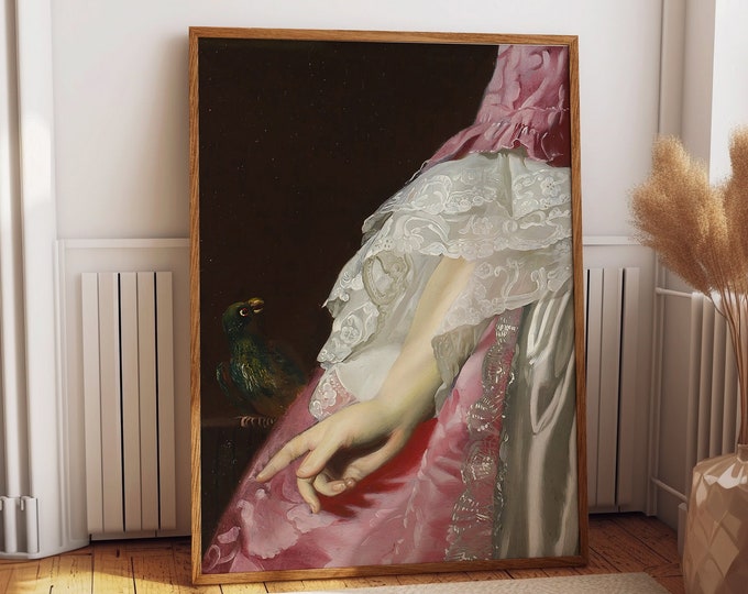 Dark Academia Wall Art: Elegant Victorian Hand Holding Pink Lace Dress Pink Dress Dark Academia Wall Art Pink Dress With Lace Victorian Hand