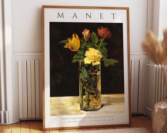 Exquisite Floral Symphony: Roses and Tulips Painting by Edouard Manet - Museum-Quality Poster Timeless Beauty Poster Captivating Wall Art