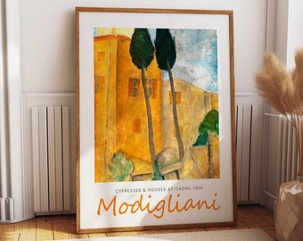 Cypresses By Amedeo Modigliani Mustard Floral Painting Italian Art print Add a Touch of Italian Elegance to Your Home!