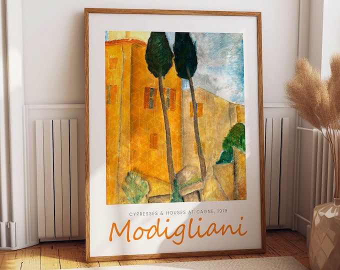 Cypresses By Amedeo Modigliani Mustard Floral Painting Italian Art print Add a Touch of Italian Elegance to Your Home!