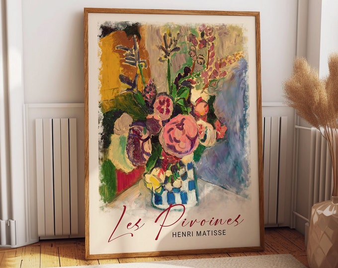 Henri Matisse Les Pivoines: Vintage Flower Vase Painting Poster by Matisse, Art Deco Wall Decor Colorful Flower Wall Art for Home Decor