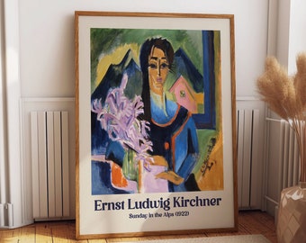 Abstract Woman With Flowers Painting Sunday in the Alps Ernst Ludwig Kirchner Painting Exhibition Poster Vibrant Abstract Poster