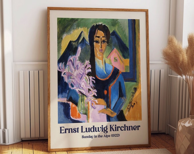 Abstract Woman With Flowers Painting Sunday in the Alps Ernst Ludwig Kirchner Painting Exhibition Poster Vibrant Abstract Poster