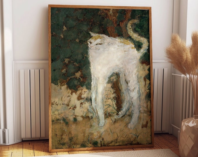 Cat Wall Art Poster - Le Chat Blanc Classic Cat Painting Poster - Sophisticated Cat Art for Cat Lovers Funny Cat Poster for Home Decor