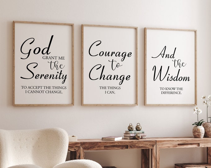 Christian Art Wall Decor - Serenity Prayer Inspirational Wall Art God Grant Me the Serenity Print Religious Minimalist Rustic Wall Decor