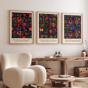 Boho Floral Art Prints: Set of 3 Folk-Inspired Botanical Posters