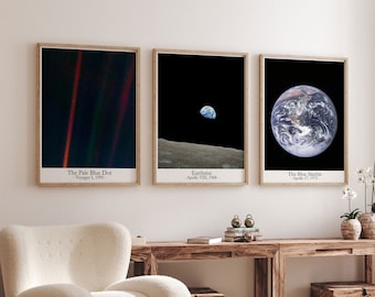 Iconic Space Photo Poster Set: Pale Blue Dot, Earthrise, Blue Marble