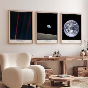 Iconic Space Photo Poster Set: Pale Blue Dot, Earthrise, Blue Marble