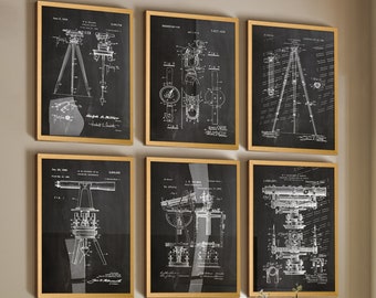 Set of 6  Surveying Patent Posters - Building Construction Prints - Surveyor Gift Construction Decor