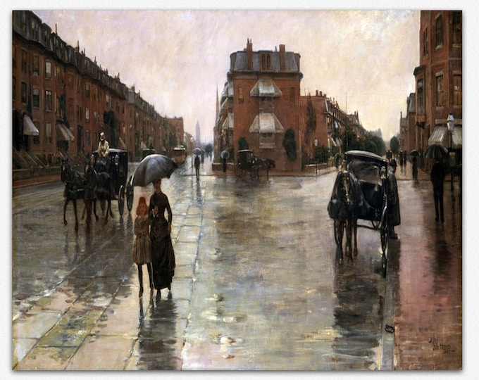 Captivating Rainy Day in Boston: Childe Hassam Poster of Iconic 1885 Painting | Timeless Art for Modern Interiors Muted Colors Poster