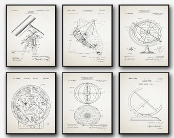 Astronomy Patent Art Print Set: Celestial Charts, Telescopes
