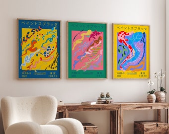 Japanese Posters Set of 3 Abstract Art Contemporary Art Tokyo Exhibitions Set of 3