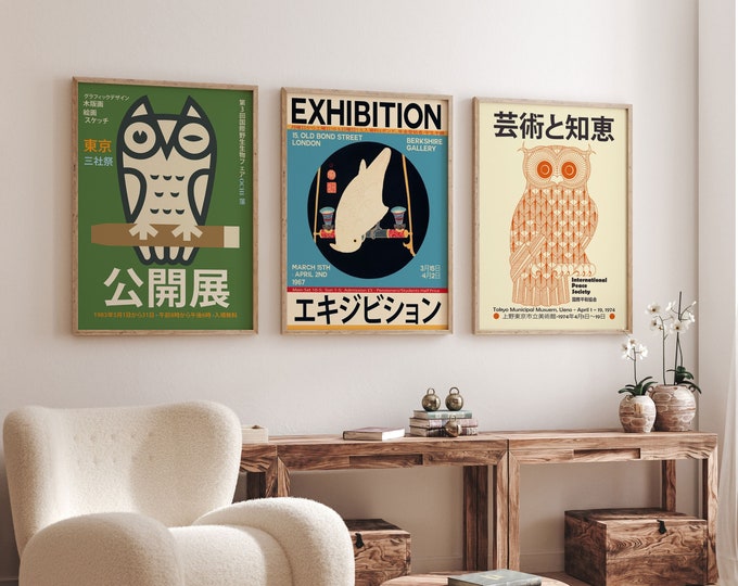 Rare Poster Set of 3 Japanese Art Exhibition Posters - Perfect for Art Collectors and Asian Decor Enthusiasts Japan Exhibition Prints