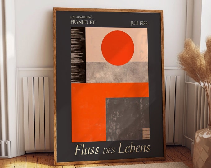 Abstract Orange Retro Wall Art -  Flow of Life Mindfulness Decor - 1988 Frankfurt Germany Exhibition Poster