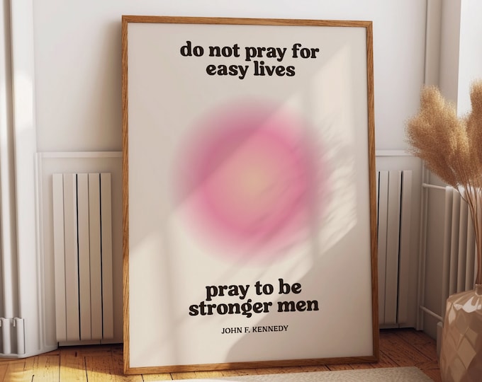 Vibrant Retro Quote Wall Poster - Pray for Stronger Men Wall Decor - Cute & Boho Bedroom Wall Art Inspirational Gifts Quote Art