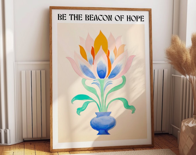 Beacon of Hope Wall Art - Inspiring Floral Art Poster - Vibrant and Colorful Lotus Blossom Print for Home and Office Decor