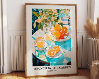 Sonnengeküsste Zitrus Lebendige Orangen Wandkunst - Brunch am Garten Kunstwerk Poster - Neapel Italien Reise Erinnerungsstücke