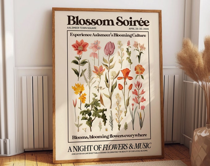 Botanical Flower Wall Art - Vibrant Floral Blossom Room Decor - A Night of Flowers & Music Exhibition Poster