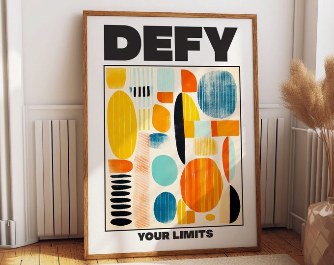 Defy Your Limits" Abstract Geometric Art Poster - Bold Inspirational Wall Art - Colorful Contemporary Home Office Decor