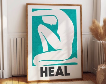 Heal Inspirational Poster - Blue Abstract Figure Modern Wall Art - Trendy Decor for Your Home Gallery Wall