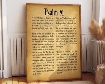 Psalm 91 Print Psalm Poster Psalm Wall Art Christian Gift for Friend Gift for Son Gift for Daughter Be Strong Gift Courage Get Well Gift