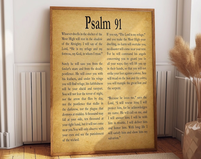 Psalm 91 Print Psalm Poster Psalm Wall Art Christian Gift for Friend Gift for Son Gift for Daughter Be Strong Gift Courage Get Well Gift