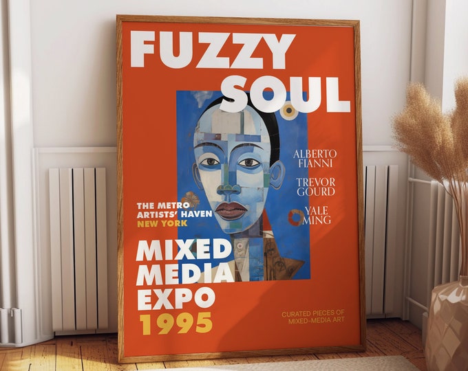 Modern Abstract Portrait Wall Art for Home and Office Decor - 1995 New York 'Fuzzy Soul' Exhibition Poster