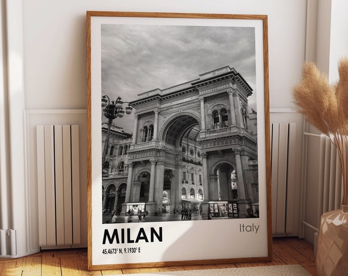 Milan Travel Poster  Italian Poster Italy Wall Art Milan Photo Print Milan Travel Art Black and White Photo Print