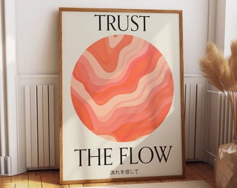 Trust the Flow Inspirational Pastel Typography Wall Art - Serene Japanese Exhibition Poster