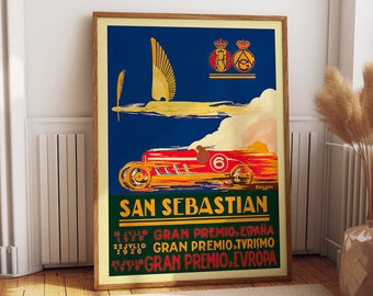 Car Racing Poster Grand Prix Poster San Sebastian Thrilling Speed and Classic Style: Grand Prix Car Racing Poster - San Sebastian