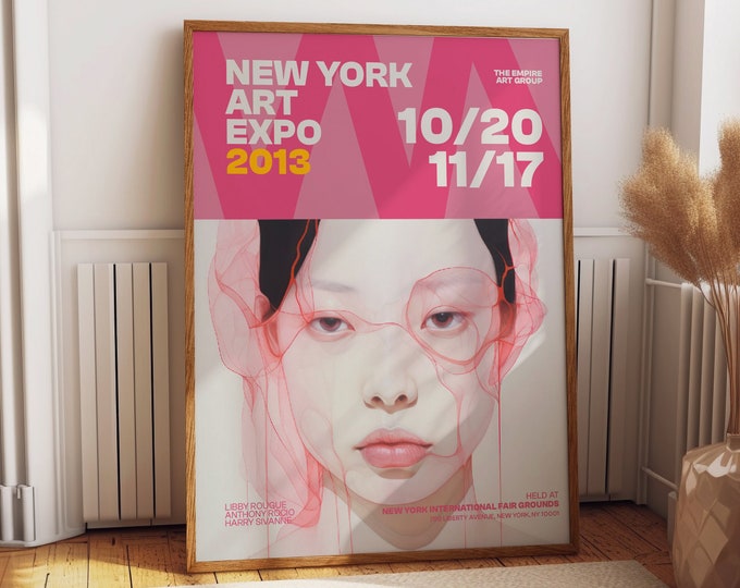 Lady Portrait Wall Art - 2013 New York Art Expo Empire Art Group Exhibition Poster - Pink Wall Decor for Sophisticated Interiors