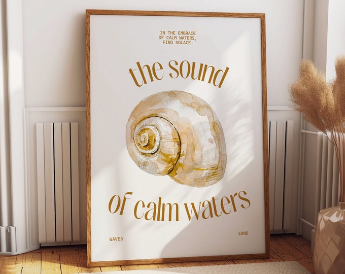 Seashell Nude Art Print – 'The Sound of Calm Waters' – Watercolor Coastal Decor for Serene Home Ambiance