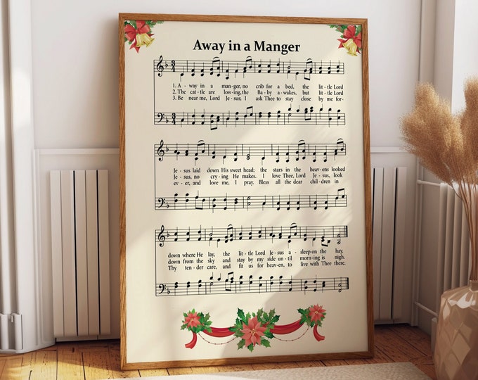 Away in a Manger Hymn Sheet Music Poster Christmas Wall Decor