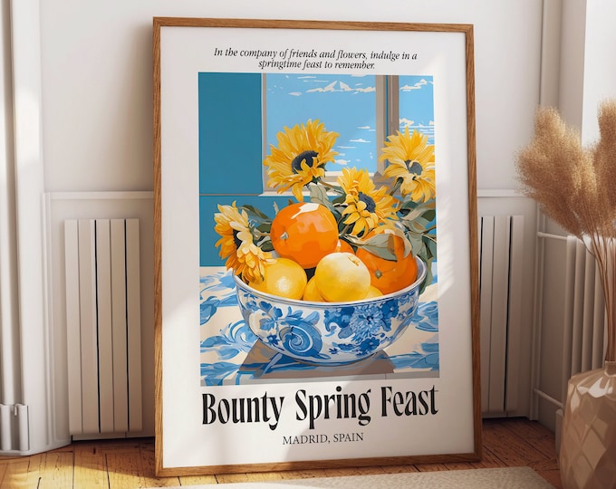 Sunflower and Citrus Art Poster - Bounty Spring Feast Wall Art- Madrid, Spain Art Wall Decor
