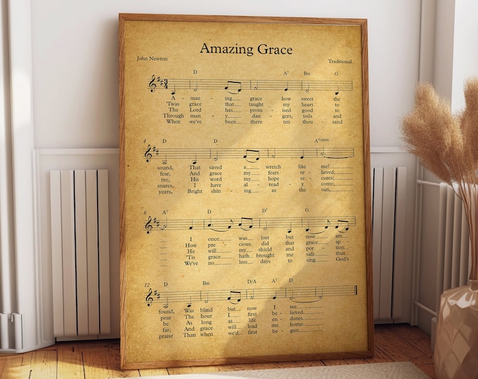 Amazing Grace Sheet Music Poster Amazing Grace Song John Newton Gospel Music Poster Hymn Wall Art Hymn Poster Amazing Grace Sign Music Art