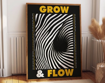 Grow & Flow Motivational Wall Art Poster - Inspirational Growth Mindset Quote Print - Contemporary Work Decor
