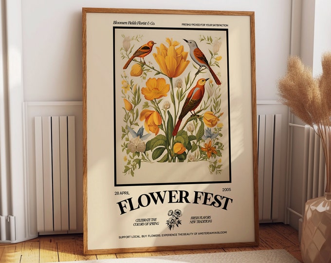 Flower Fest Exhibition Poster - Amsterdam in Bloom Floral Wall Art - Timeless Flower and Birds Room Decor