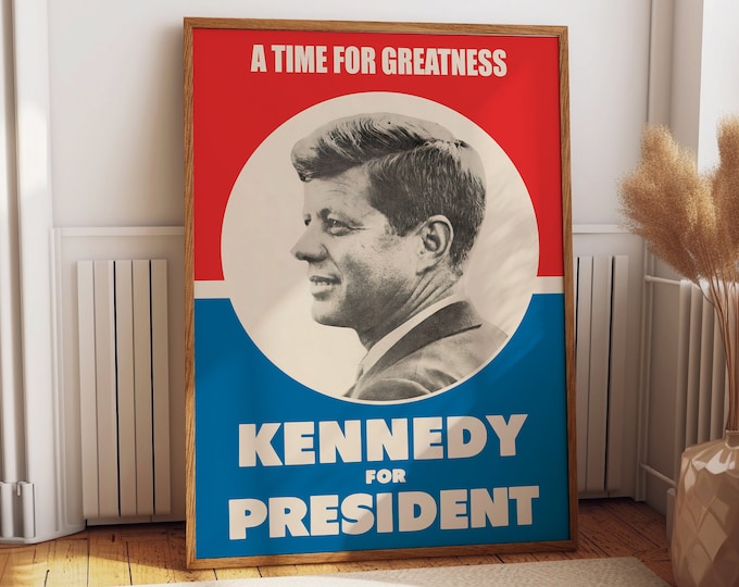 Iconic JFK Presidential Campaign Poster: Captivating Piece of History | Vintage Election Memorabilia | Political Historical Interest Art