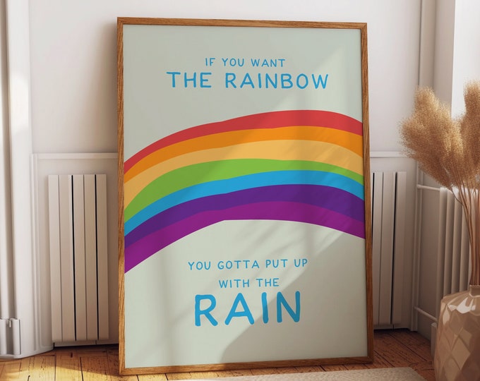 Embrace the Rain for Rainbows - Inspirational Quote Wall Poster for Bedroom Decor - Gift Wall Art for Home, Classroom and Office Decor